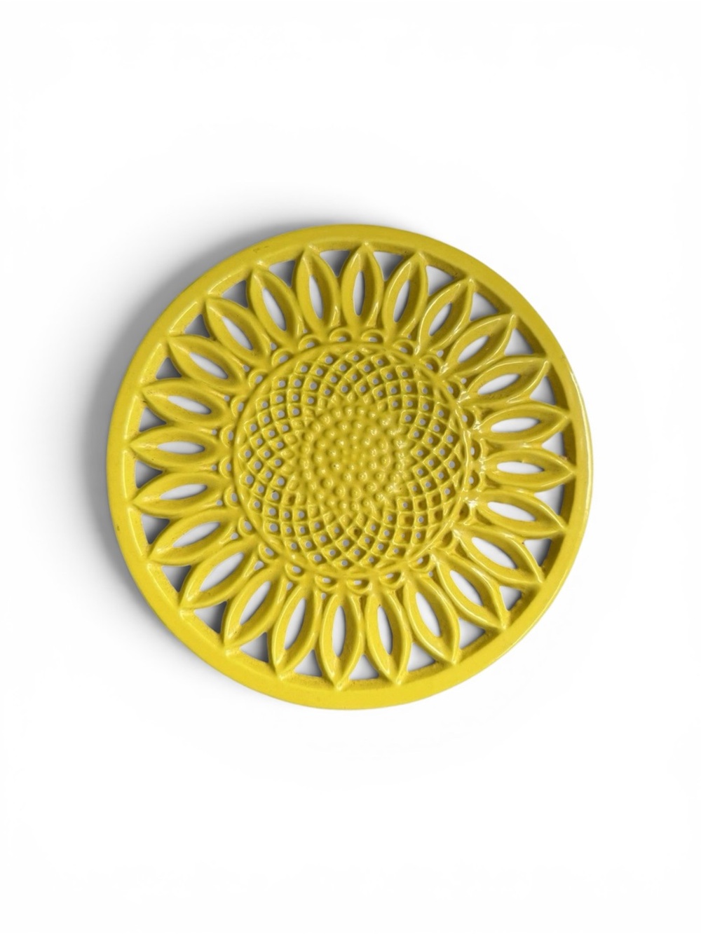 Sunflower Heavy Weight Cast Iron Trivet Floral 7.8" Non Skid Resistance Feet
